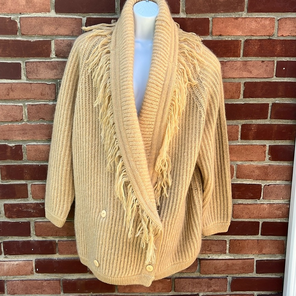 Vintage 90s mohair oversized cardigan sweater, shoulder pads and fringe